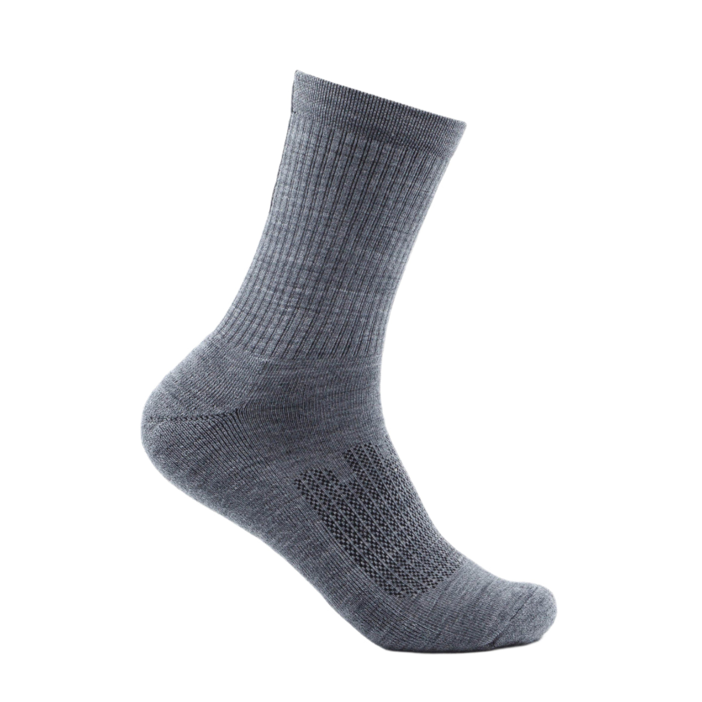 A pair of gray SRAM Merino Wool socks with a simple solid color and logo design.